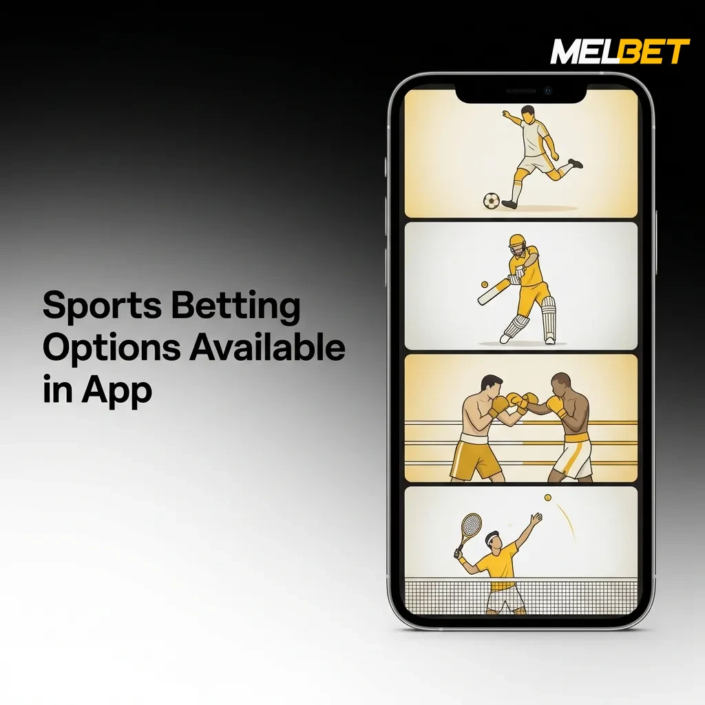 Melbet app sports betting interface showing cricket, football, kabaddi, tennis, and other sports options available