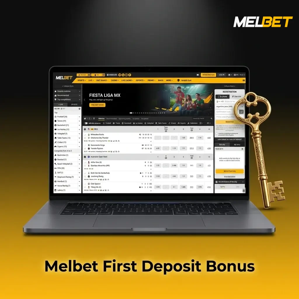 Melbet first deposit bonus offering 100% match up to ₹20,000 for new users in India on sports and casino