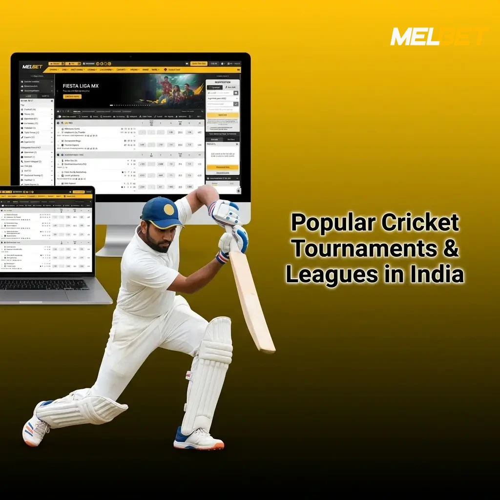 Popular cricket tournaments in India including IPL, ICC World Cup, T20 World Cup, The Ashes, and international series