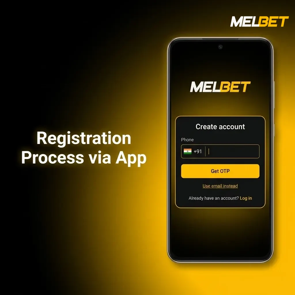 Mobile app registration process showing sign-up steps with phone, email, or social login options for Indian users